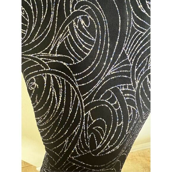 Slinky 90s Black Midi Dress Glitter Open Back Spaghetti Straps Diamond Cut S - Picture 12 of 14